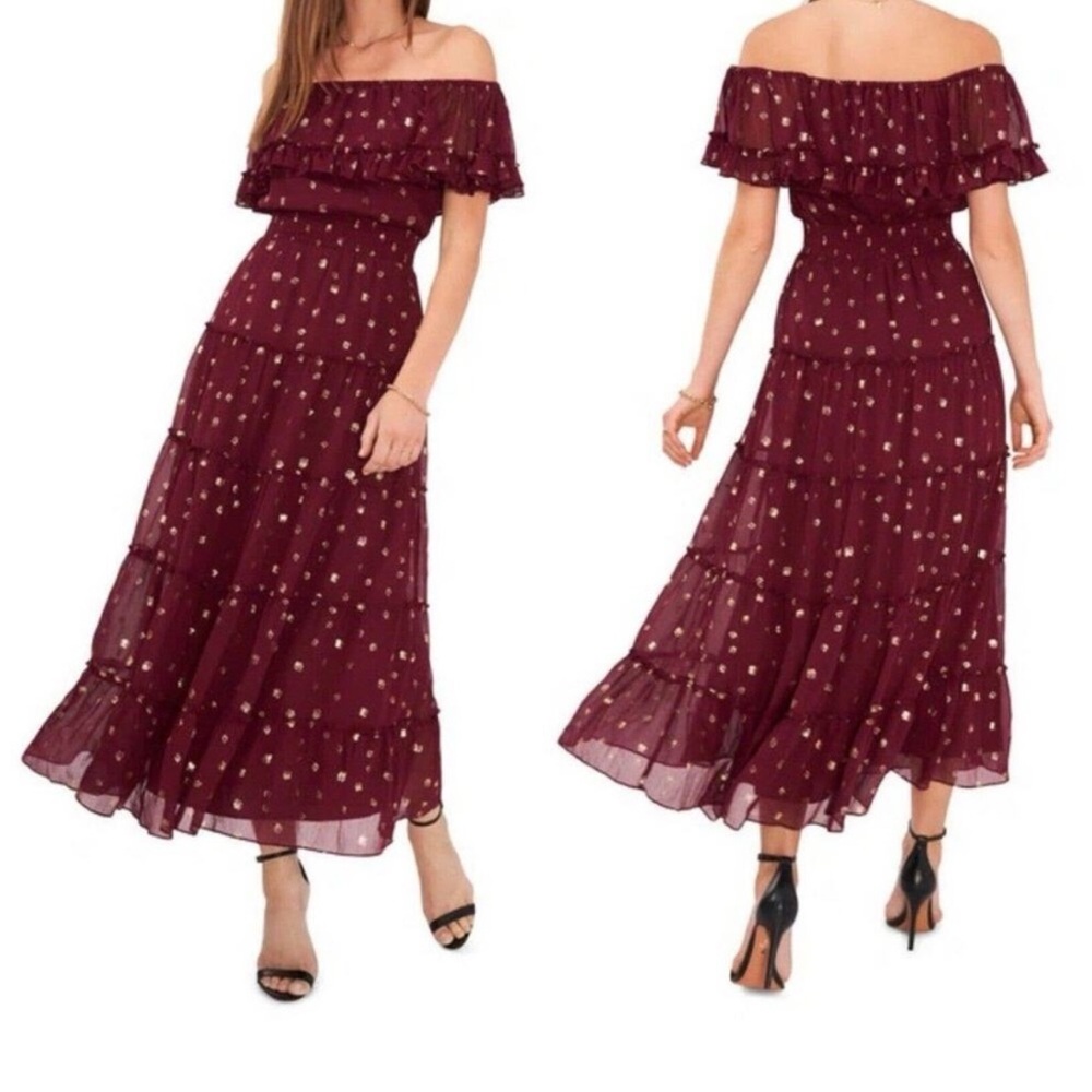 Vince Camuto Burgundy Off-Shoulder Maxi Dress